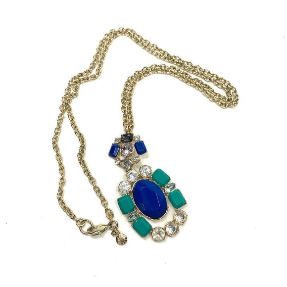 J.Crew Rope Length Beaded Jeweled Necklace Gold Green Blue Clear Crystal 32"L - Picture 6 of 7